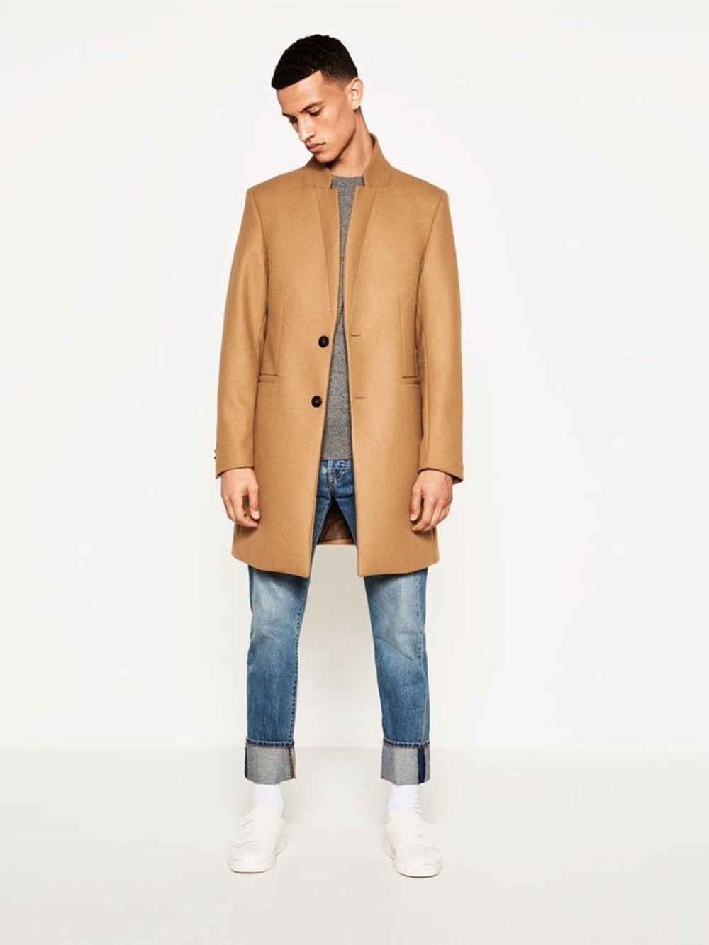 Zara Mens Khaki Wool Blend Pea Coat